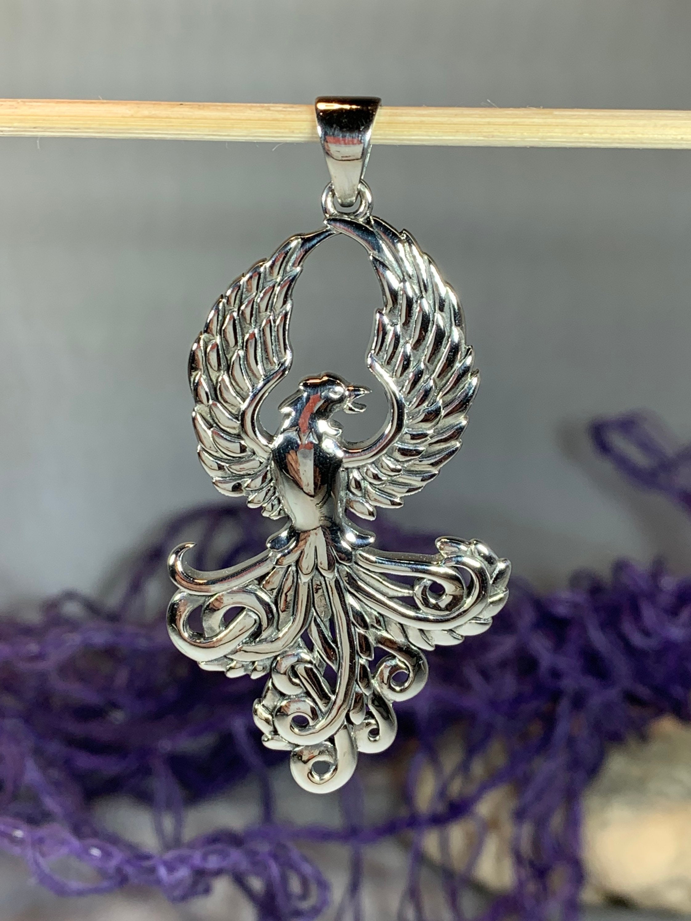 Phoenix Necklace, Celtic Jewelry, Bird Pendant, Firebird Jewelry
