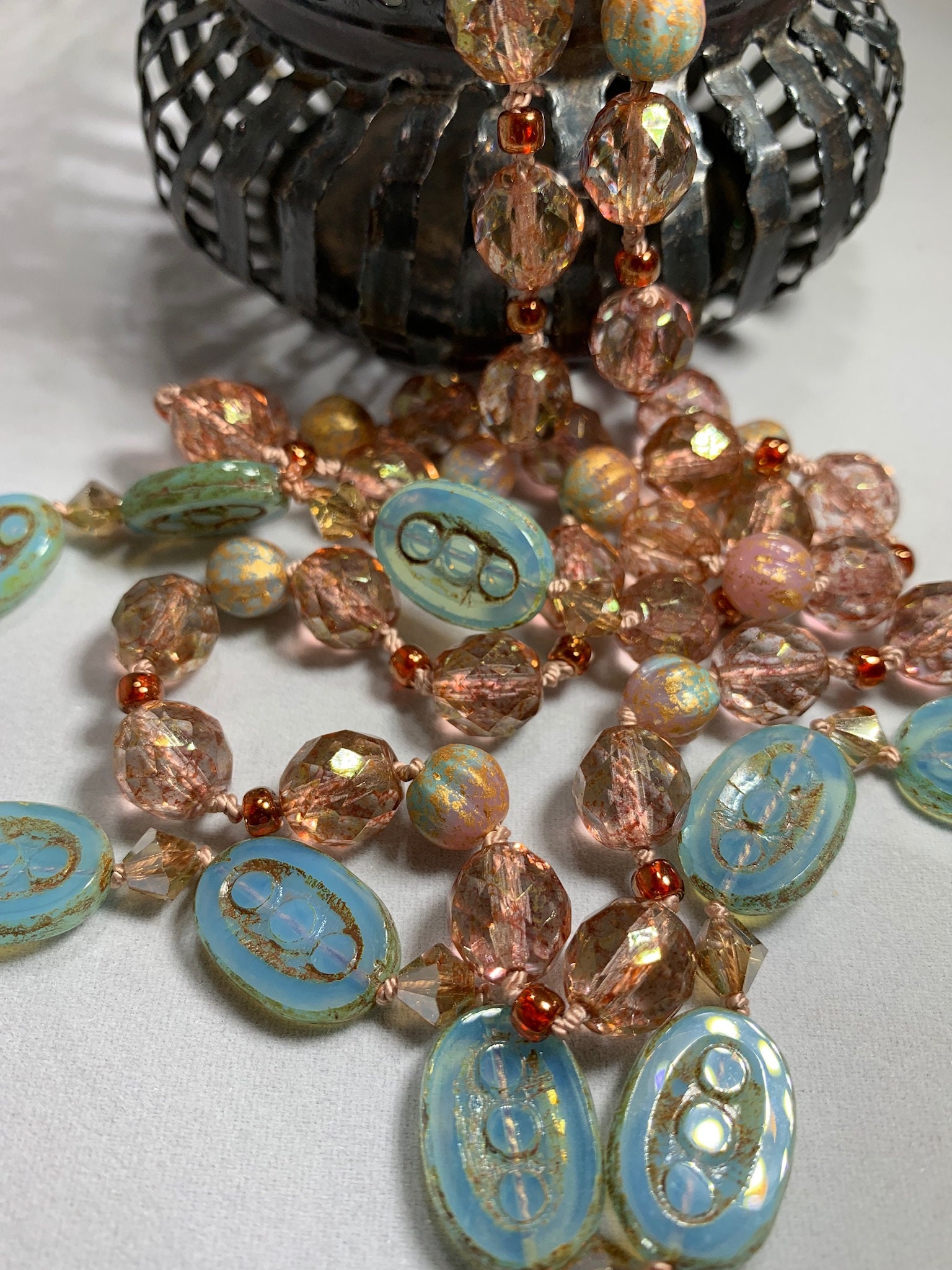 Long Beaded Necklace, Hand Knotted Necklace, Anniversary Gift, Boho