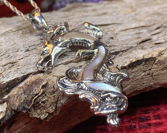 Dragon Necklace, Celtic Jewelry, Abalone Jewelry, Celtic Knot Necklace, Wiccan Jewelry, Celtic Dragon Pendant, Pagan Jewelry, Gothic Jewerly