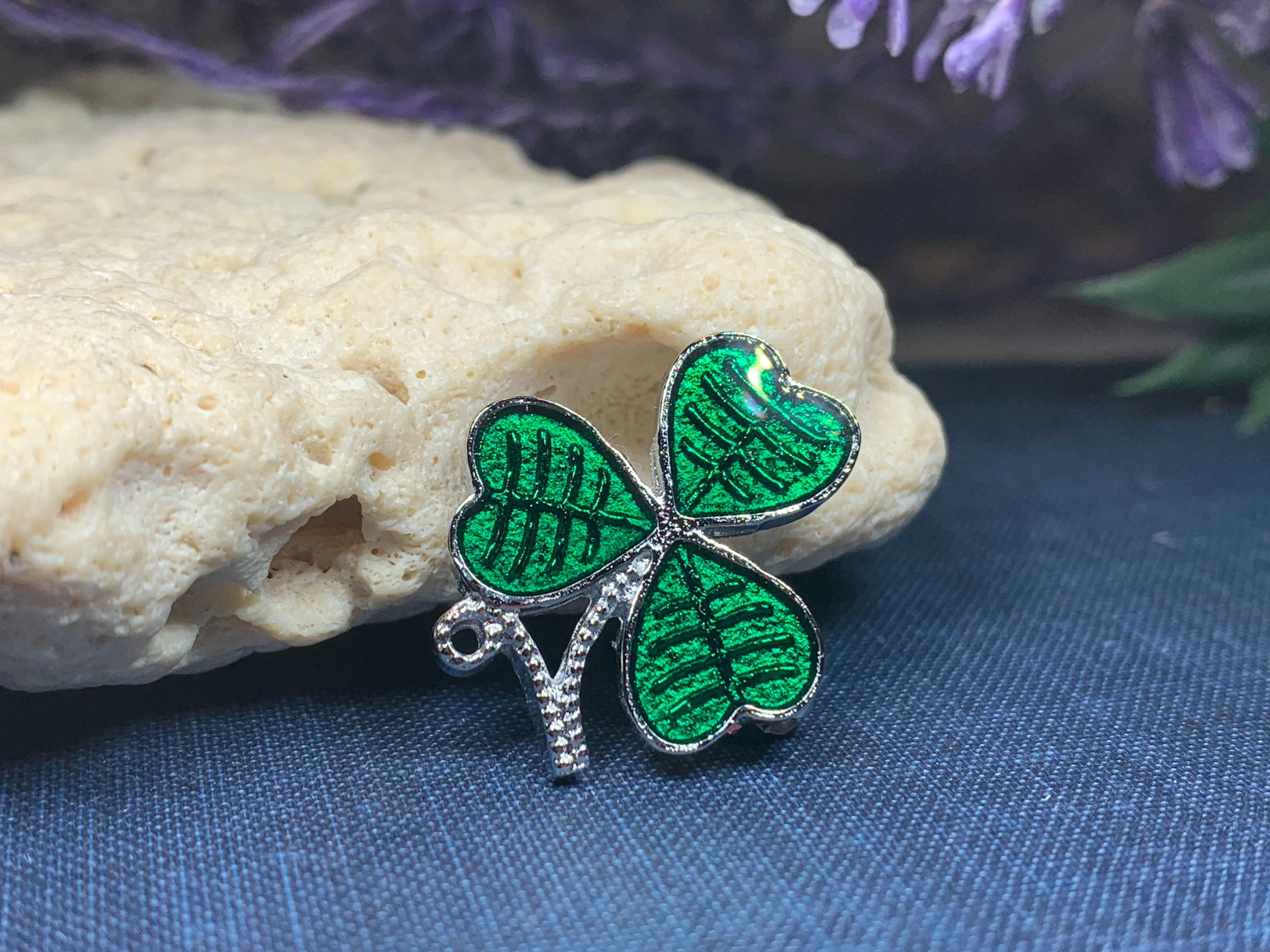 Shamrock Brooch, Clover Pin, Celtic Pin, Irish Pin, Coat Pin, Scarf Pin