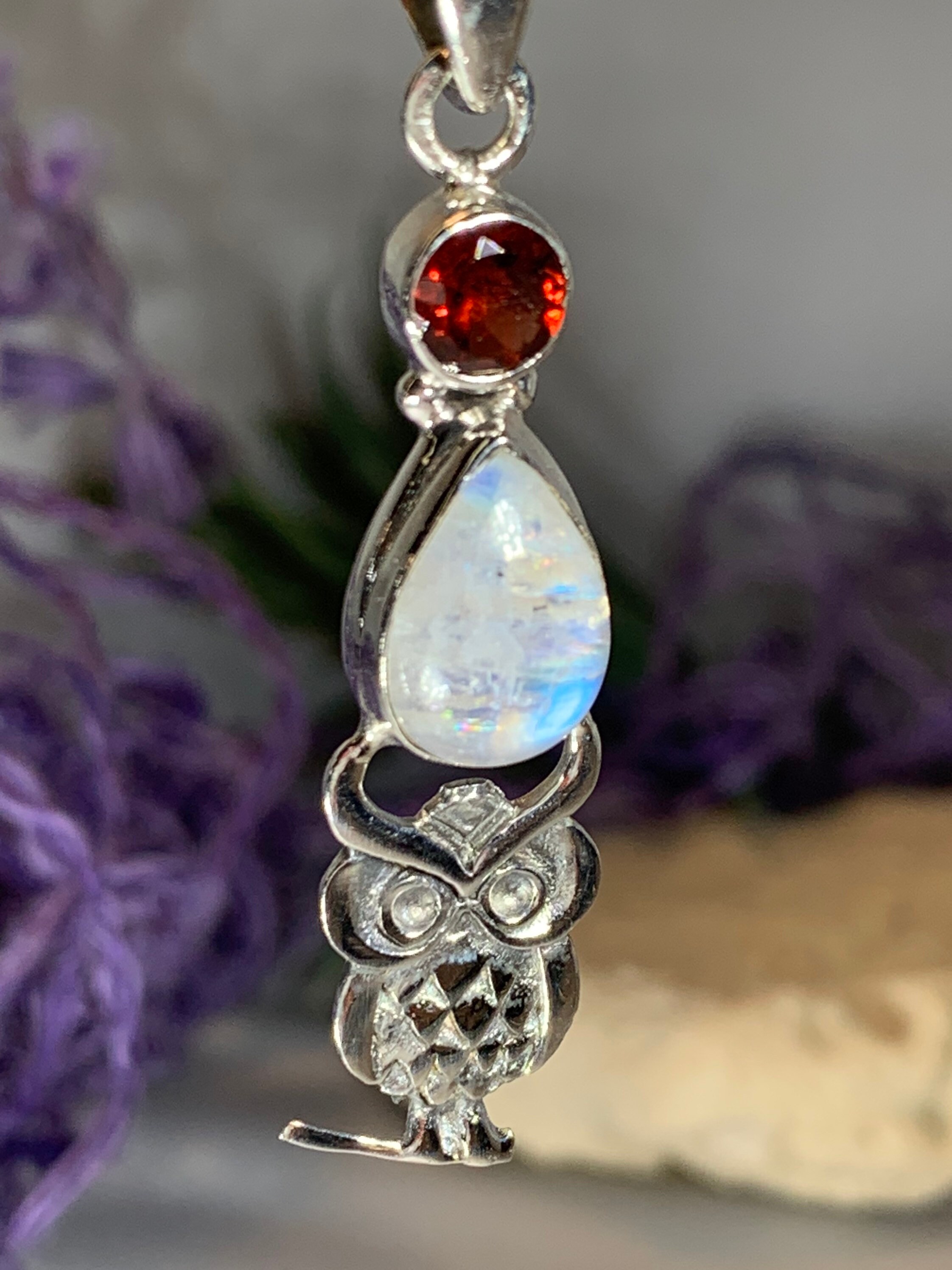 Owl Necklace, Moonstone Jewelry, Bird Pendant, Nature Jewelry, Forest Jewelry, Pagan Jewelry