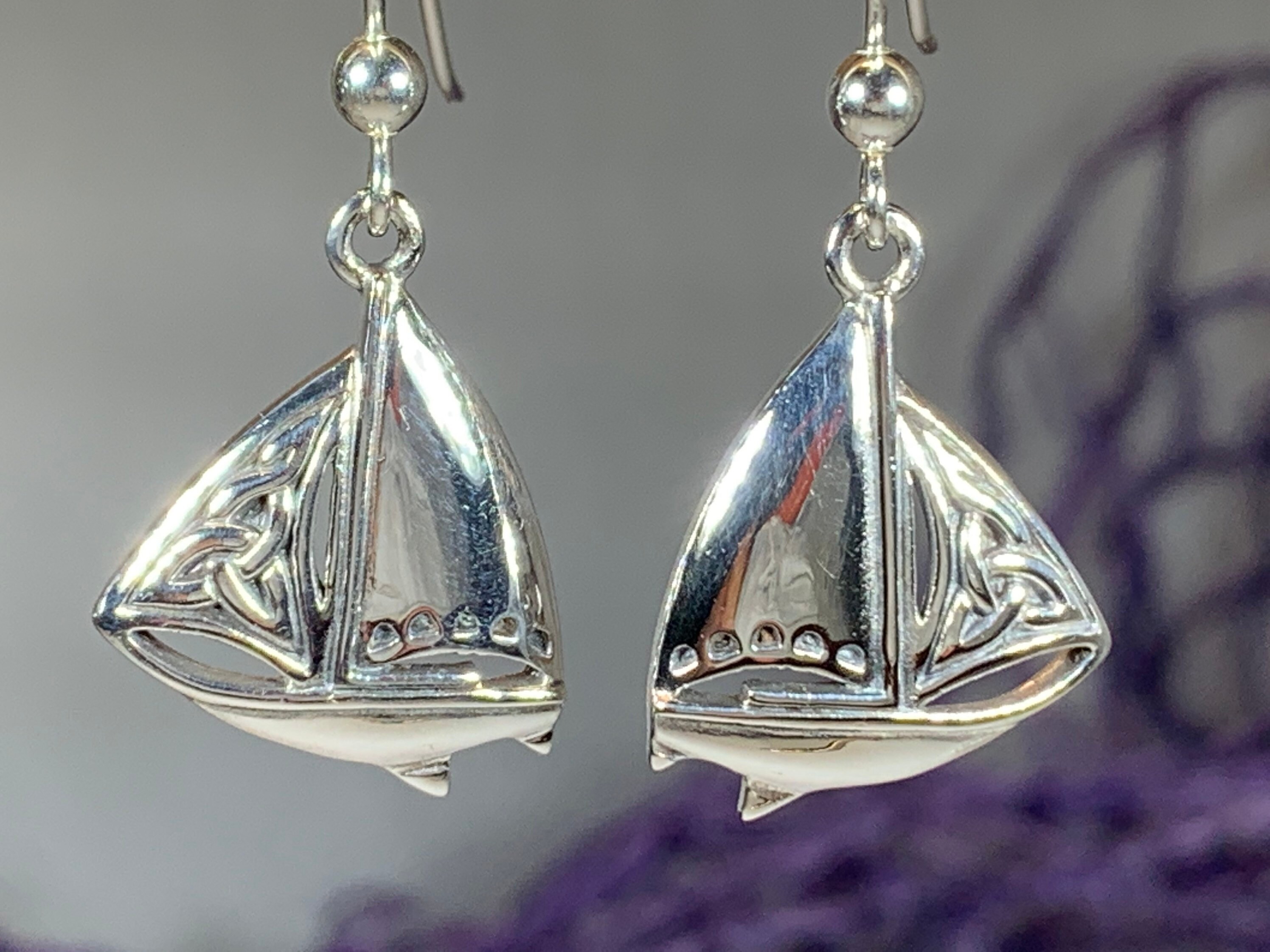 Celtic Sailboat Earrings, Nautical Jewelry, Ship Jewelry, Sailing Jewelry, Beach Jewelry, Ocean