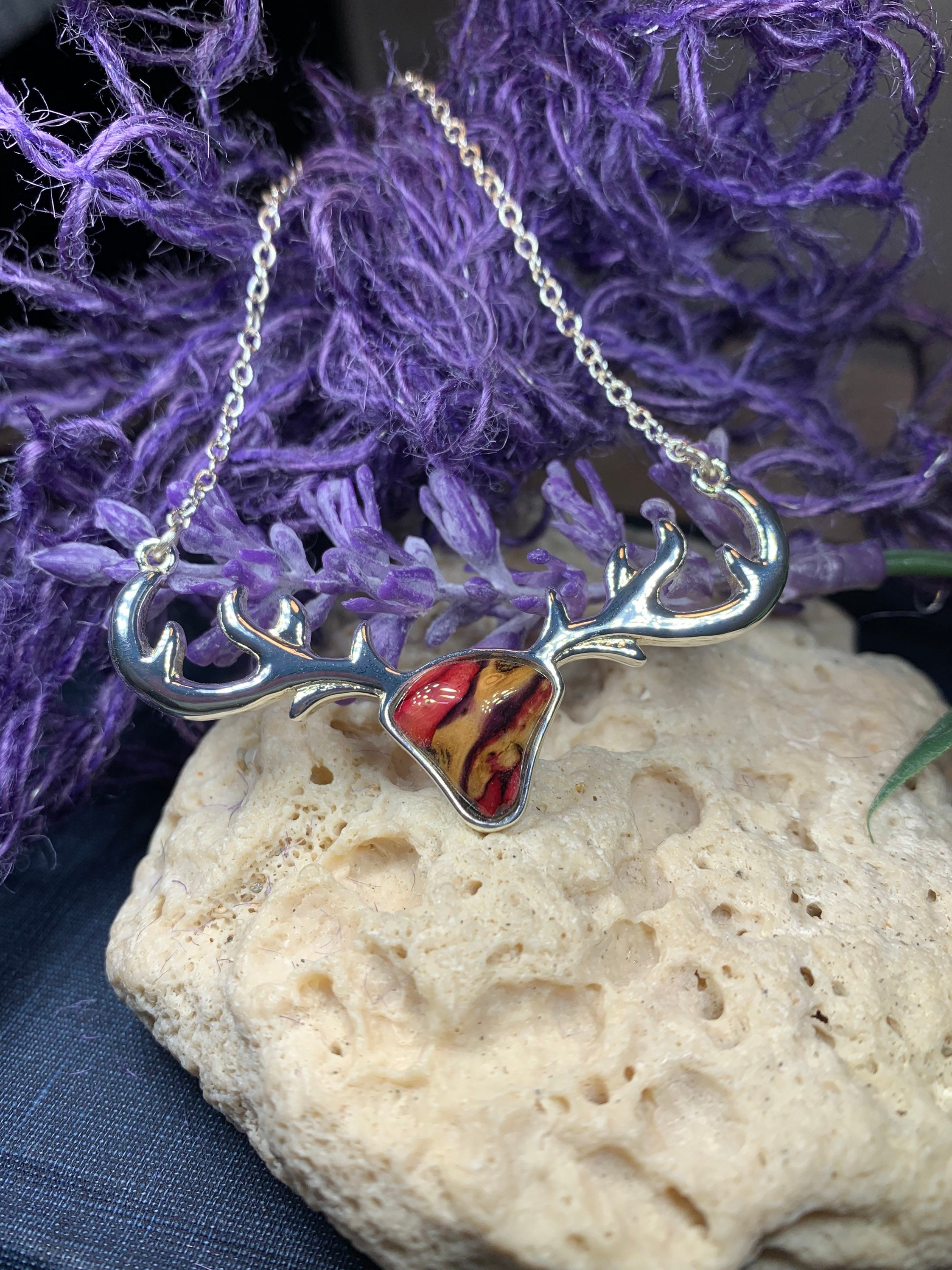 Stag Necklace, Scotland Jewelry, Heather Gem, Celtic Necklace, Nature