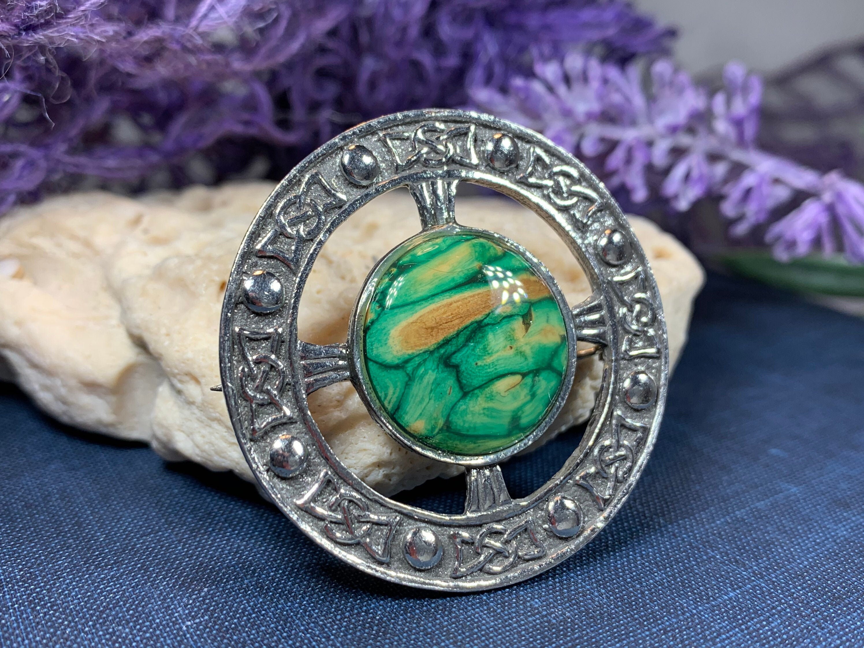 Scottish Heather Brooch, Heather Gem, Celtic Jewelry, Tartan Pin