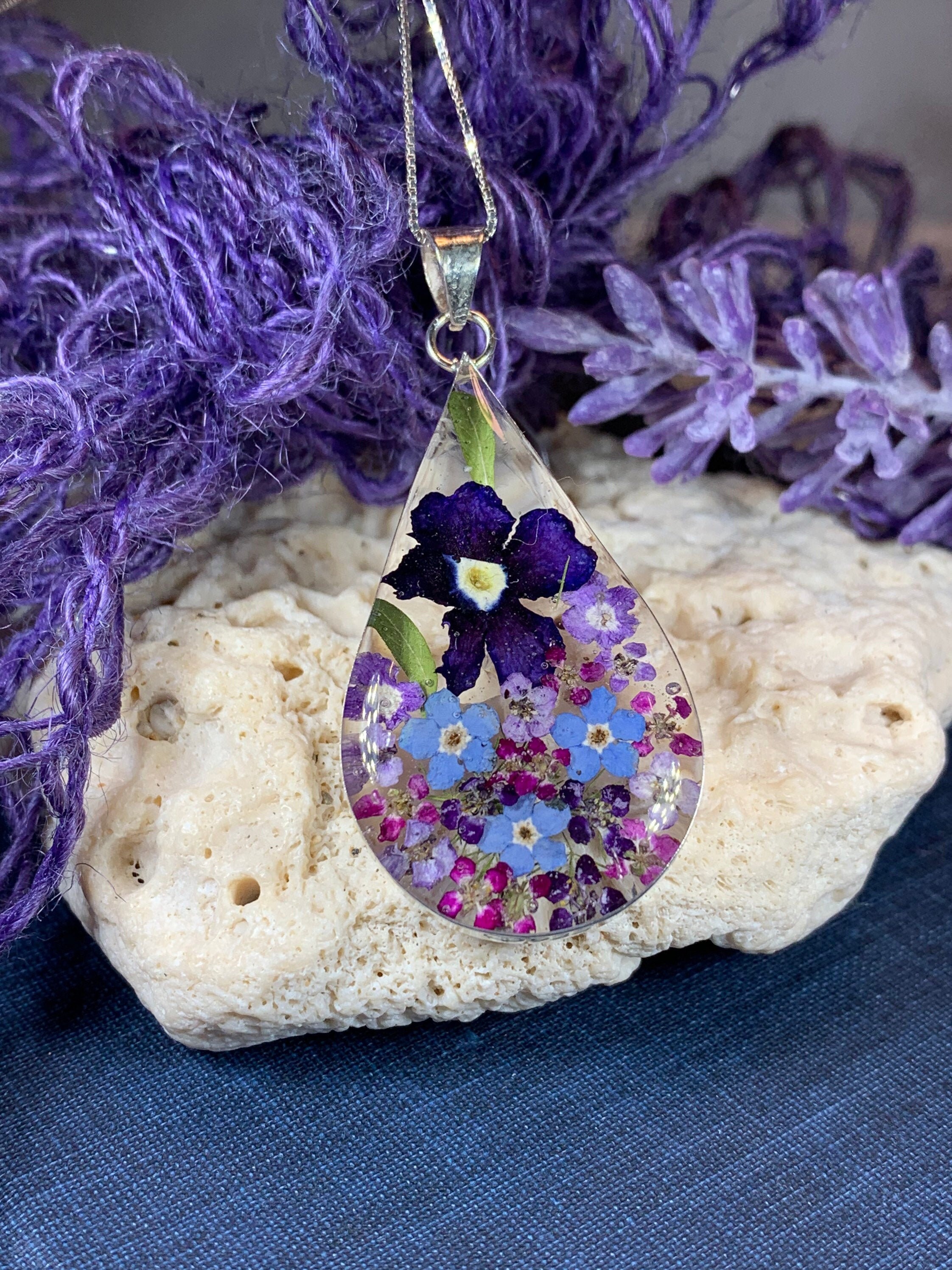 Me Not Necklace, Flower Jewelry, February Birthday Flower