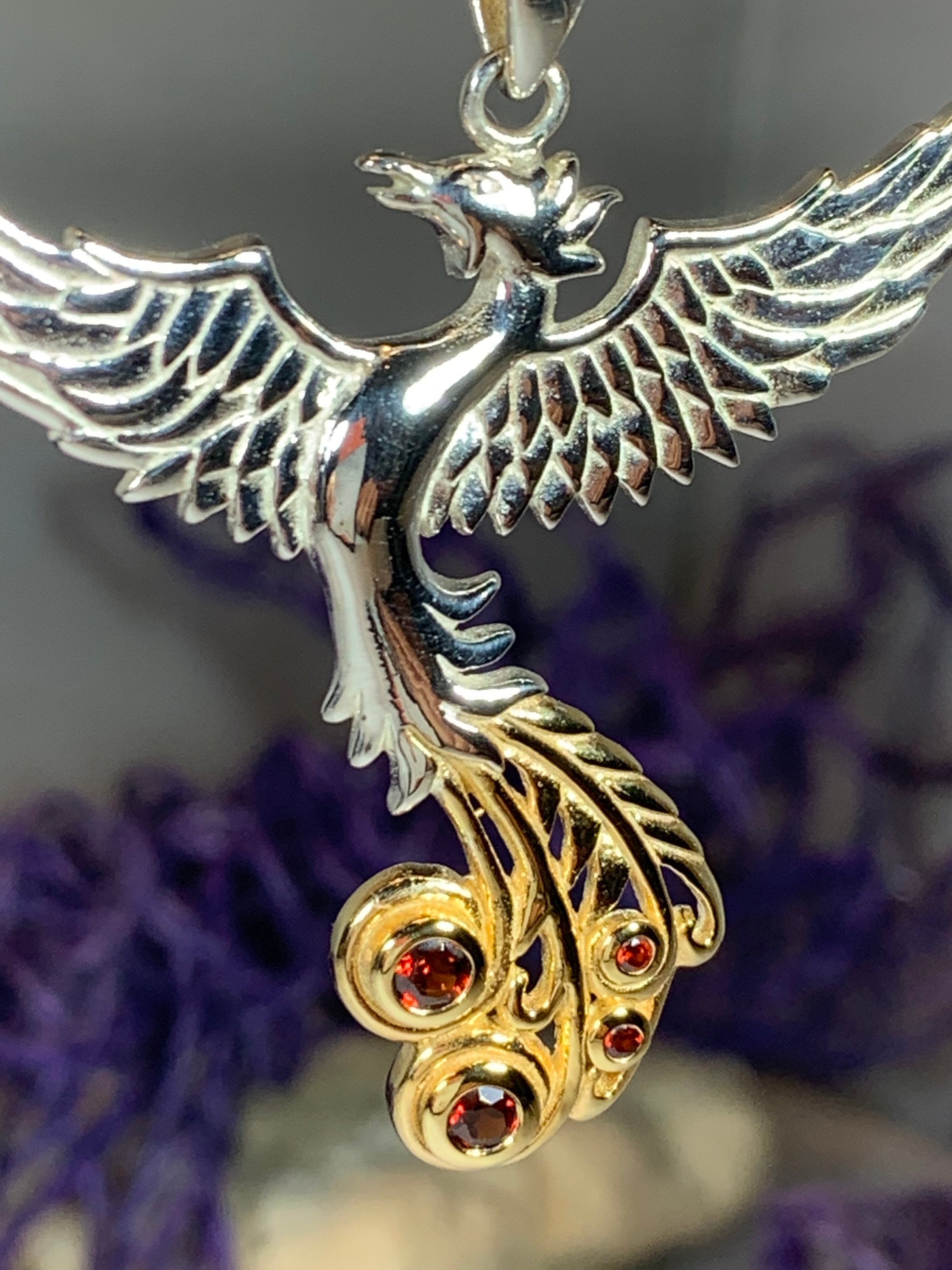 Phoenix Necklace, Celtic Jewelry, Bird Pendant, Firebird Jewelry
