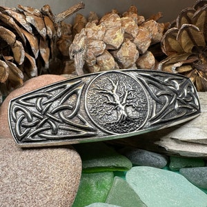 Large Tree of Life Hair Barrette Irish Celtic Metal Stick Hair Clip Viking  hairpin Pullback Silver Braided Hairstyle Clip Hair accessories