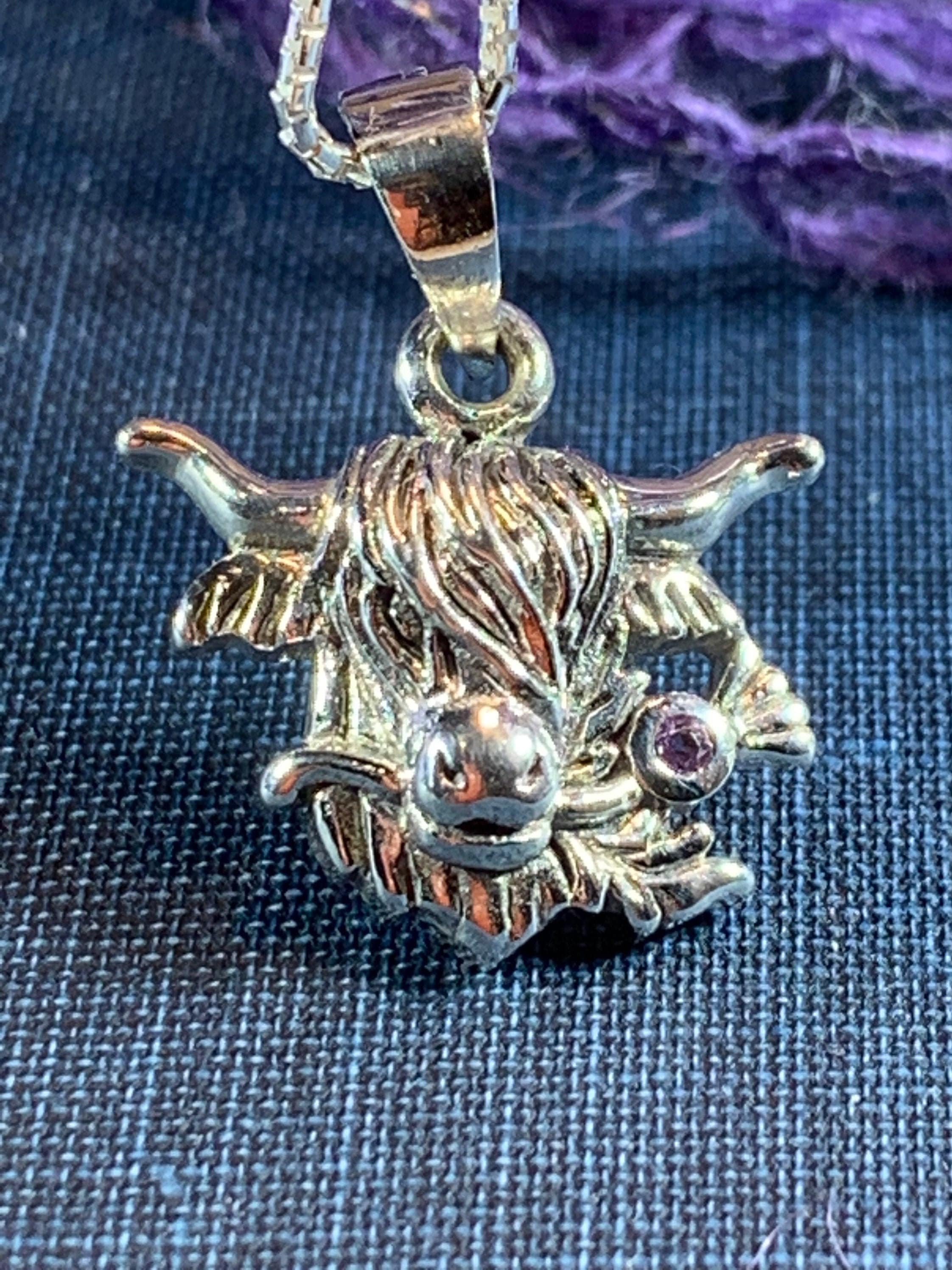 Highland Cow Necklace, Scotland Jewelry, Thistle Jewelry, Celtic