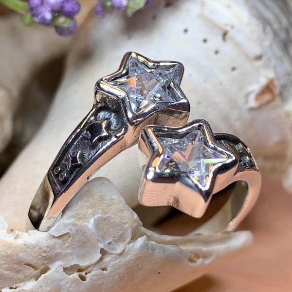 Silver Star Ring, Celestial Ring, Boho Ring, Shooting Stars Ring, Cocktail Ring, Celtic Ring, Statement Ring, Wiccan Jewelry, Promise Ring