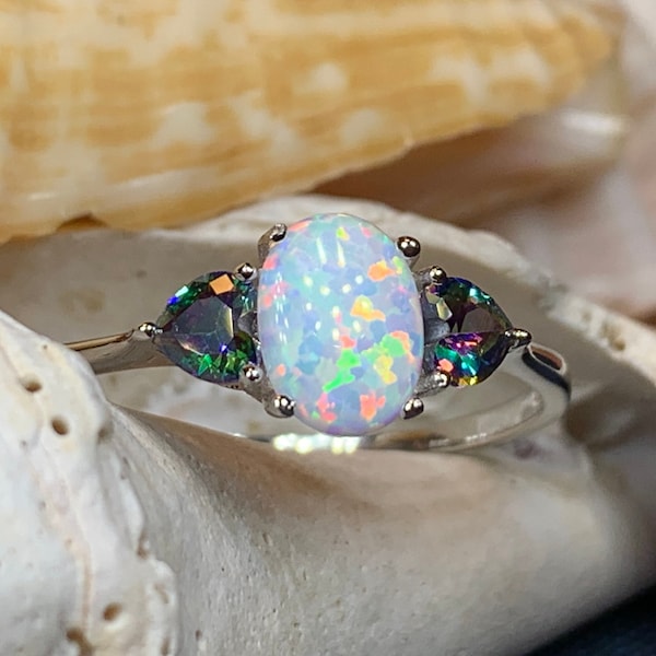 Opal Celtic Ring, Celtic Ring, Opal Engagement Ring, Mystic Topaz Promise Ring, Anniversary Gift, Cocktail Ring, Birthstone Ring, Wife Gift