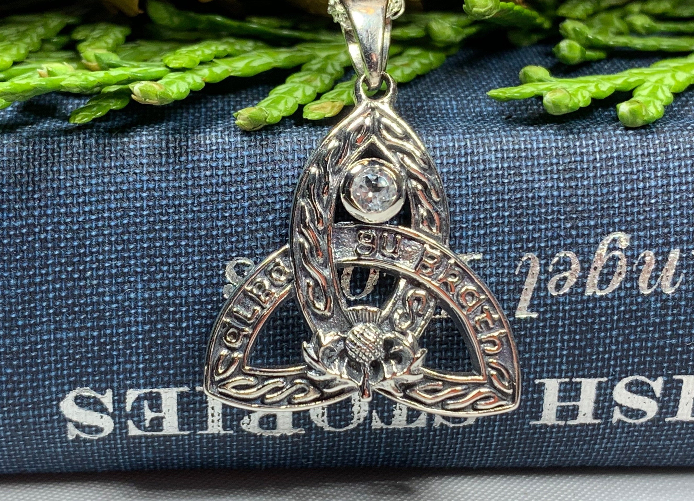 Trinity Knot Necklace, Triquetra Pendant, Scotland Jewelry, Outlander Jewelry, Blue Topaz