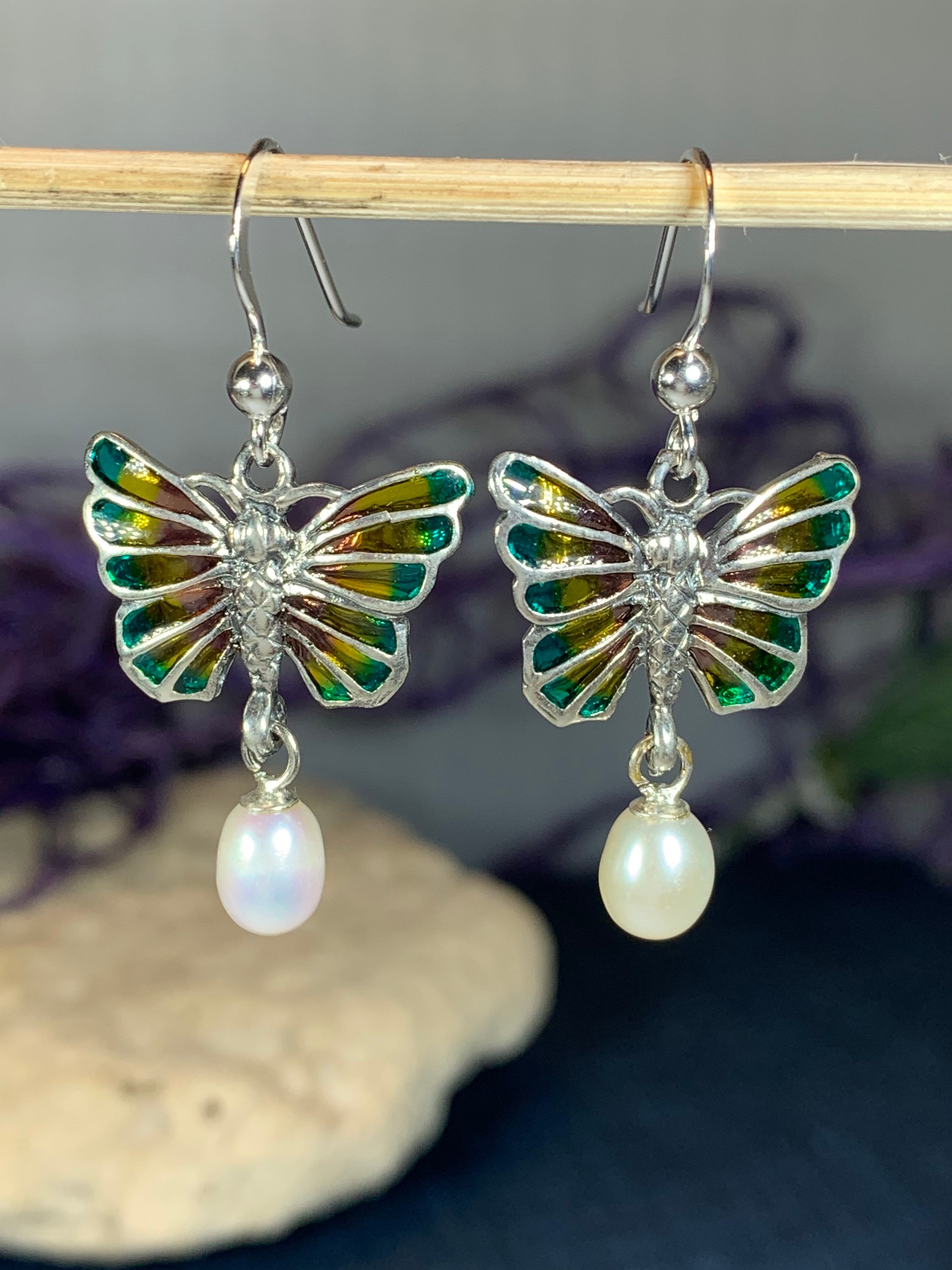 Butterfly Earrings, Nature Jewelry, Pearl Earrings, Bridal Jewelry