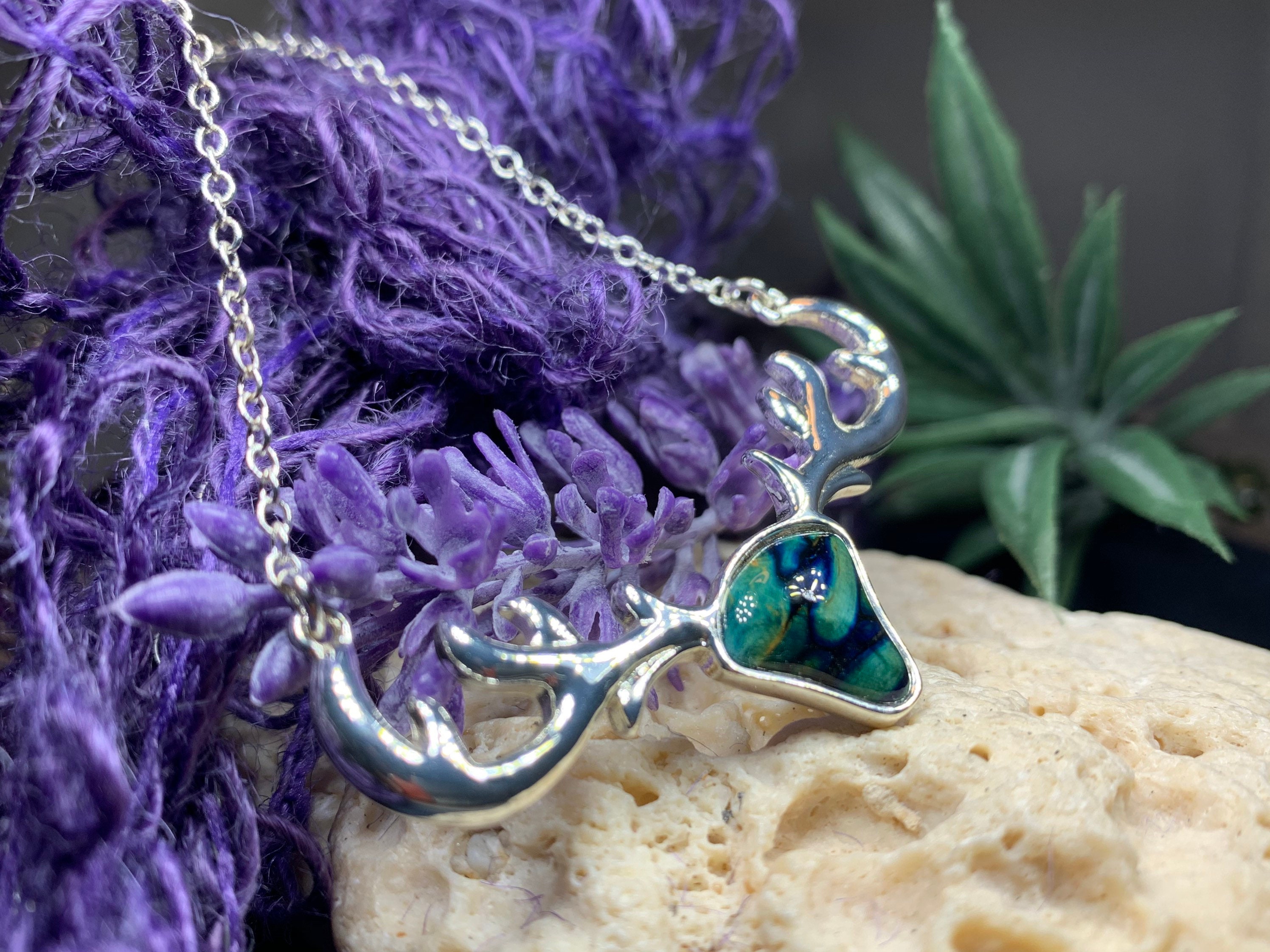 Stag Necklace, Scotland Jewelry, Heather Gem, Celtic Necklace, Nature