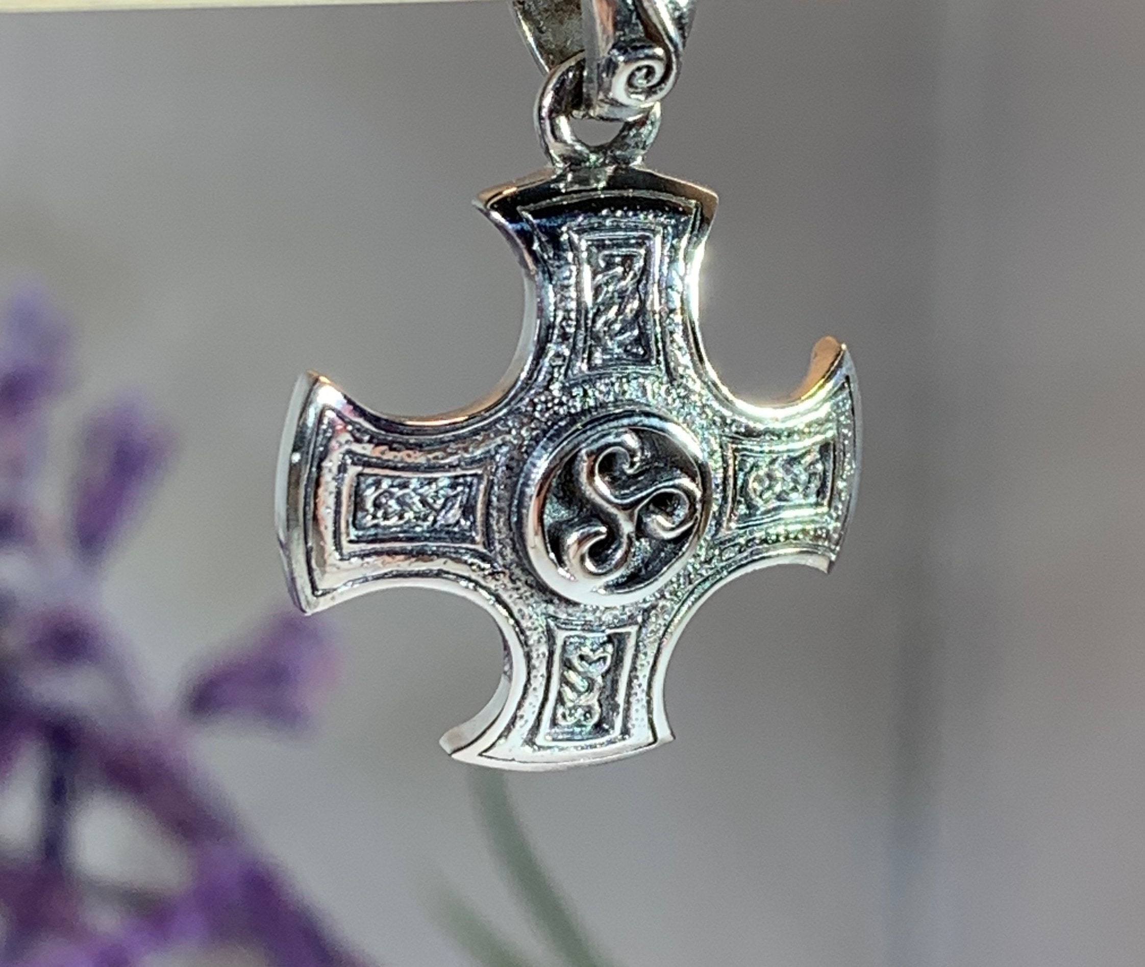 Celtic Cross Necklace, Irish Jewelry, Triple Spiral Jewelry, Scotland