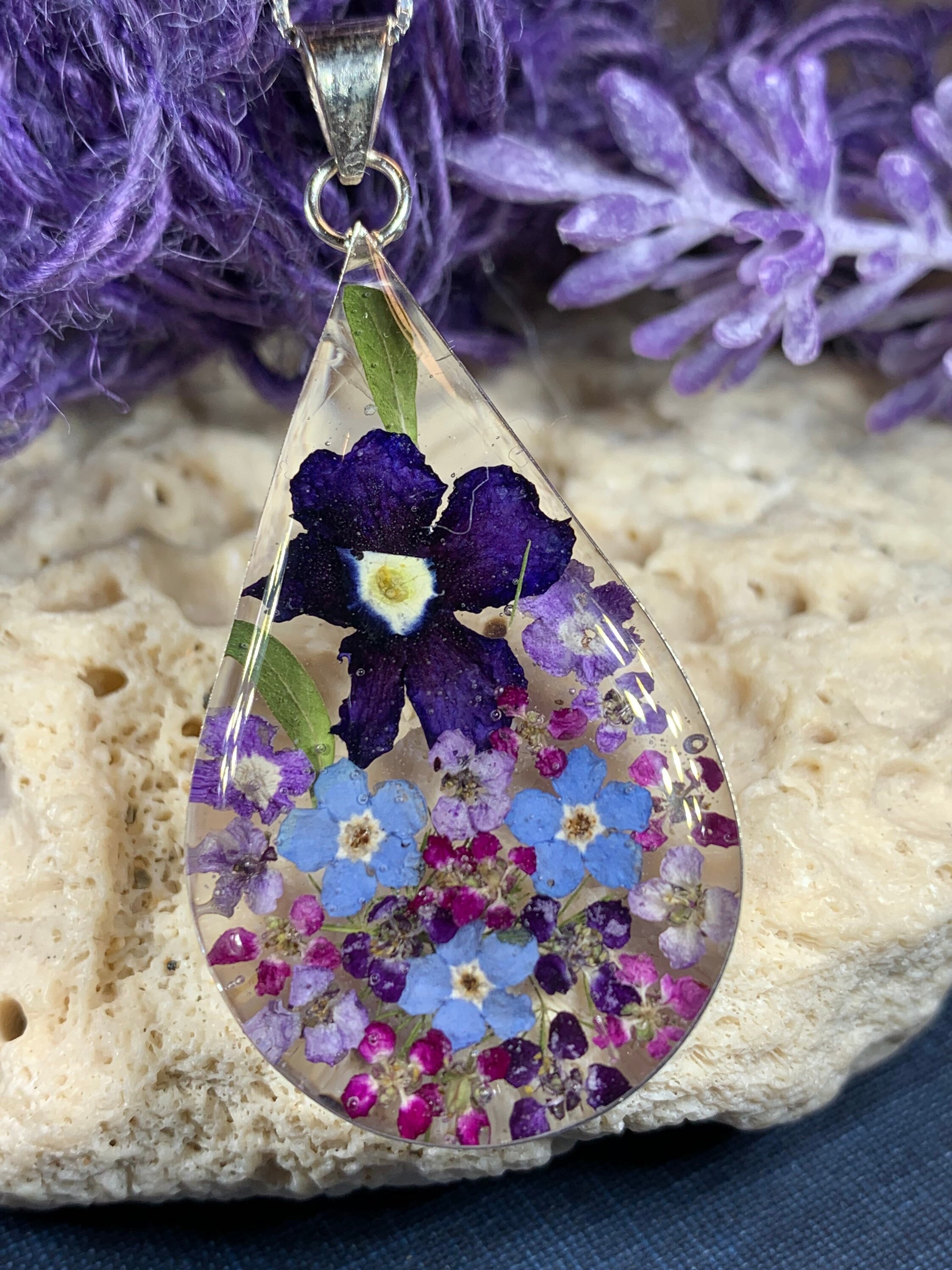 Me Not Necklace, Flower Jewelry, February Birthday Flower