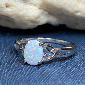 Scottish Mist Celtic Ring, Celtic Ring, Scotland Ring, Opal Jewelry, Trinity Knot Jewelry, Anniversary Gift, Cocktail Ring, Rose Gold Ring Silver