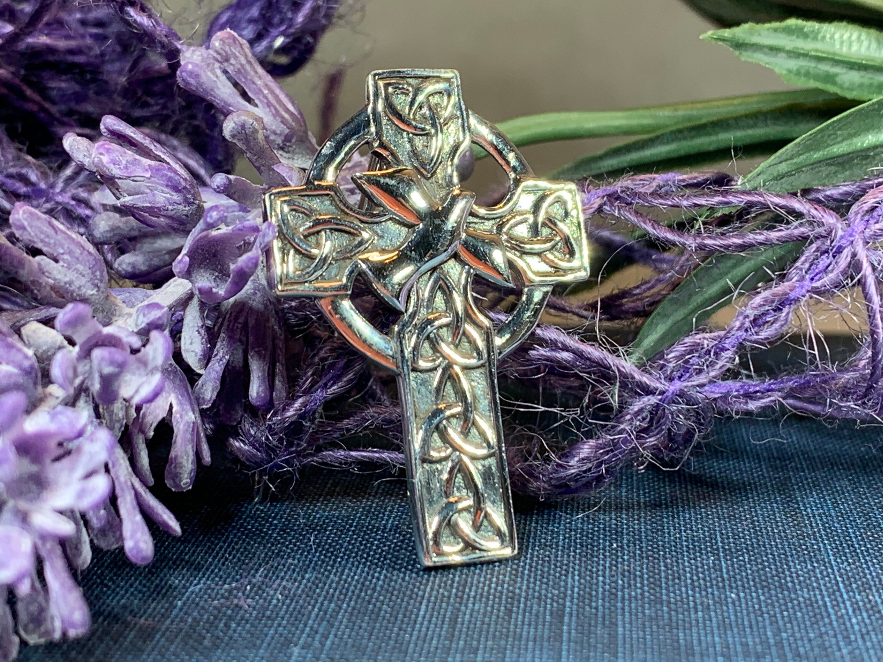 Dove Trinity Knot Brooch, Celtic Jewelry, Scotland Jewelry, Cross Pin