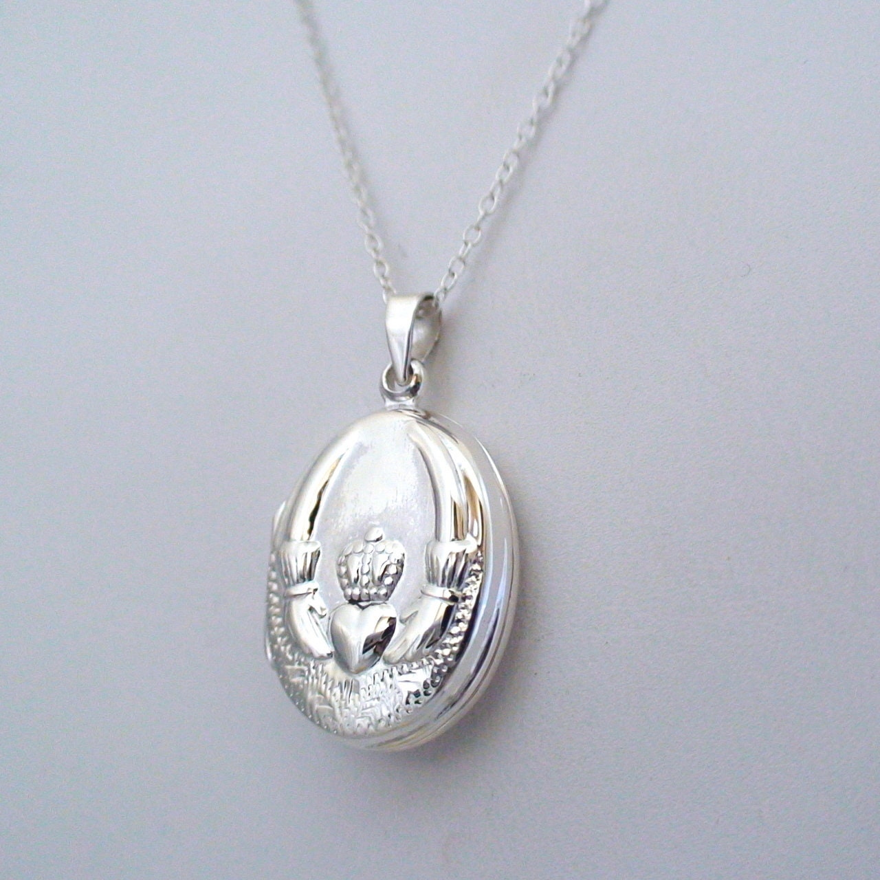 Claddagh Locket Necklace, Celtic Jewelry, Irish Jewelry, Anniversary