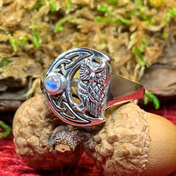 Anillo De Luna Búho Anillo Celta Anillo De Piedra - Etsy España