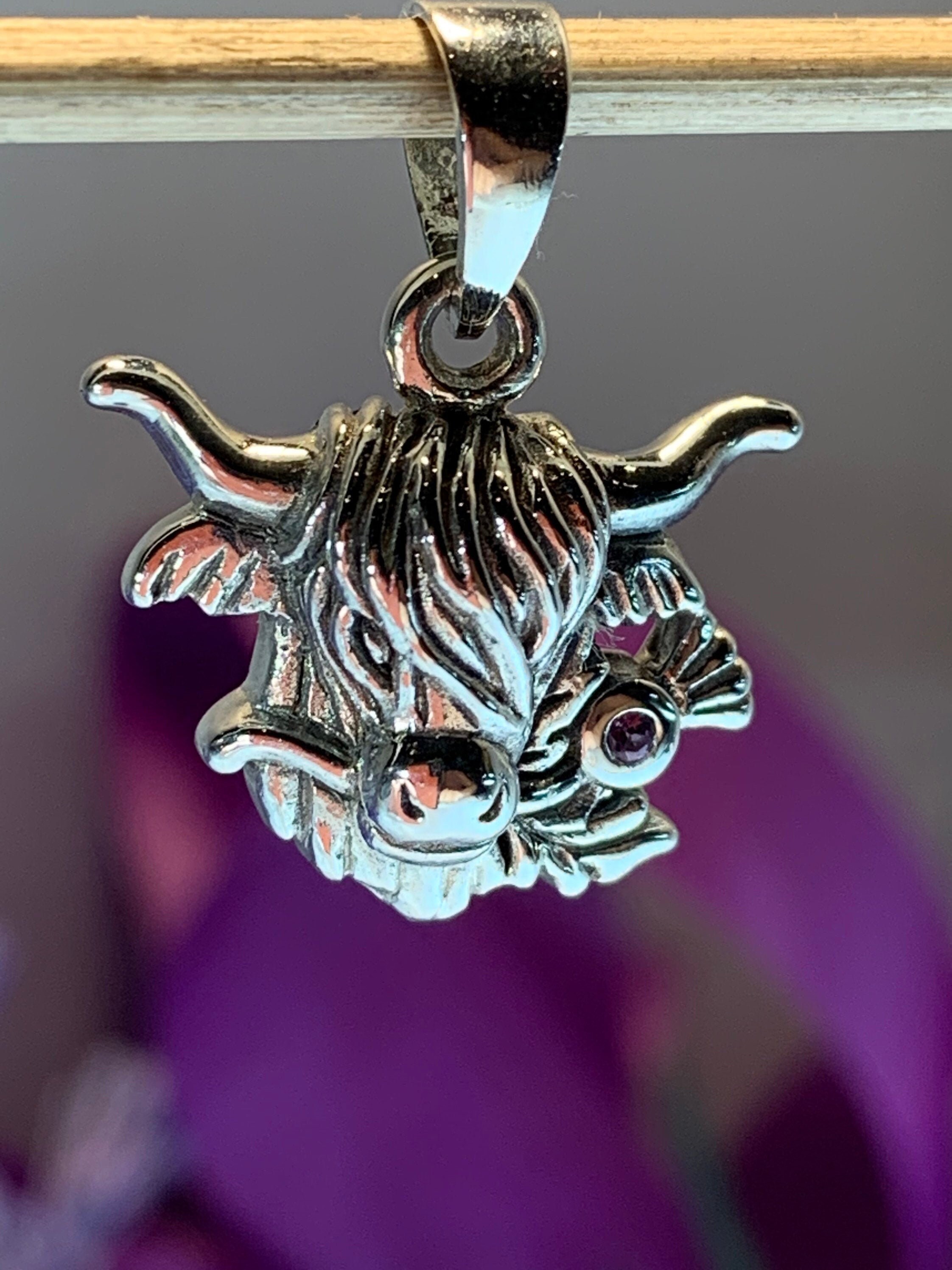 Highland Cow Necklace, Scotland Jewelry, Thistle Jewelry, Celtic