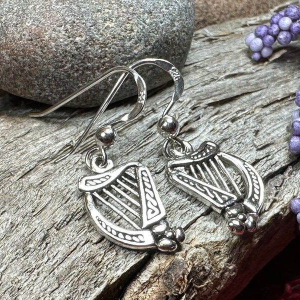 Harp Earrings, Celtic Jewelry, Ireland Jewelry, Irish Jewelry, Harp Jewelry, Mom Gift, Clover Jewelry, Shamrock Earrings, St. Patrick's Day