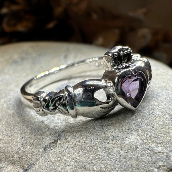 Claddagh Ring, Amethyst Celtic Ring, Irish Jewelry, Celtic Knot Jewelry, Irish Ring, Irish Dance Gift, Anniversary Gift, Bridal Ring