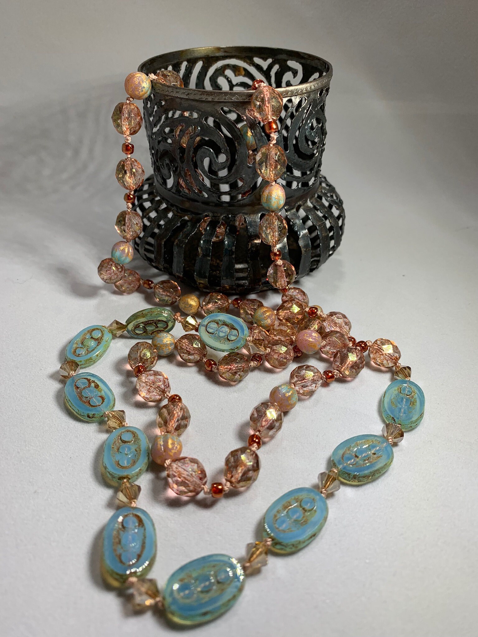 Long Beaded Necklace, Hand Knotted Necklace, Anniversary Gift, Boho