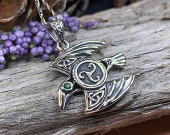 Celtic Raven Necklace, Wiccan Jewelry, Crow Pendant, Irish Jewelry, Bird Jewelry, Pagan Jewelry, Viking Jewelry, Poe Jewelry, Gothic Jewelry