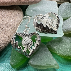 Distel Ohrringe, Keltischer Schmuck, Silber Schottische Ohrringe, Outlander Schmuck, Blumen Schmuck, Mutter Geschenk, Natur Schmuck, Große Ohrringe Bild 1