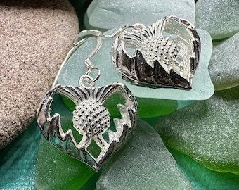 Thistle Earrings, Celtic Jewelry, Silver Scottish Earrings, Outlander Jewelry, Flower Jewelry, Mom Gift, Nature Jewelry, Large Drop Earrings