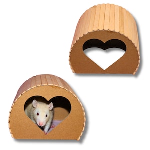 Hamster Hide Heart House, Cottage-Core Cage Accessories Hamsters & Fancy Mice Pet Cage Accessories for Hamster Cage, Wooden Pet Heart House