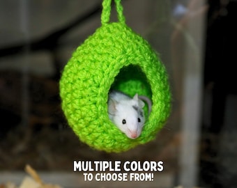 Hanging Mouse Hideout Toy for Fancy Mice Cage Accessory | Crochet Rodent Toys, Round Pet Bed for Small Pet, Hanging Hammock Toy for Pet Mice