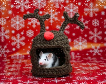 Reindeer Christmas Hideout For Fancy Mouse Christmas Cage Decor for Small Animal Christmas Toy for Rodent Christmas Gift for Hamster Owner