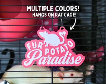 Rat Cage Sign Fur Potato Paradise Funny Pet Rat Decor Small Animal Cage Accessory Cute Gift for Rat Lovers and Rat Owner