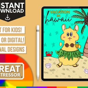 Hamster on Vacation (Hawaii) Coloring Page | Pet/Children's Coloring Pages | INSTANT PDF DOWNLOAD - Print or Digital