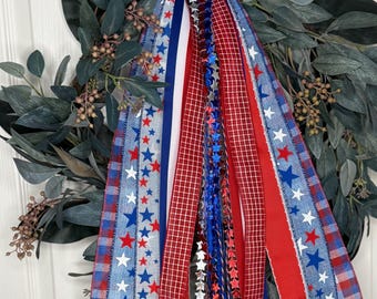 4th of July Wreath Ribbon - 29” - Coffee Filter Wreath- Ribbon Bundle-Red, Blue and White Ribbon Setse- Americana - Patriotic