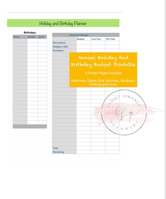 holiday and birthday budget printout budgeting budget planner expense tracker budget finance planners paycheck by paycheck budget print out