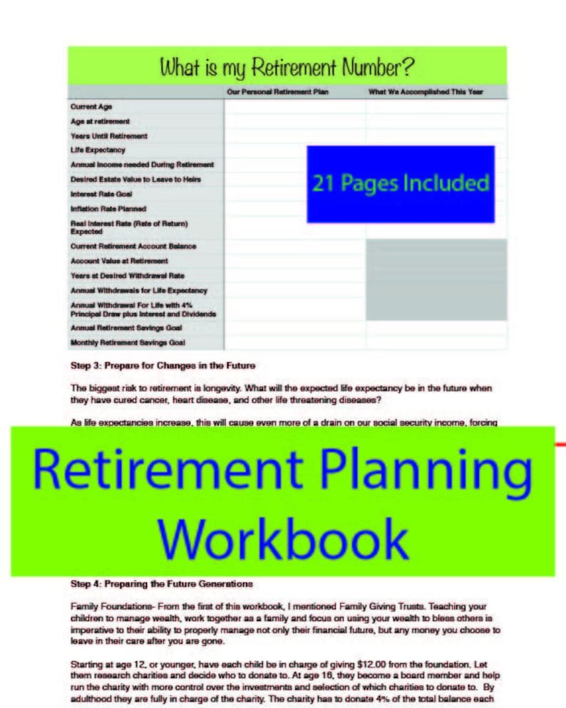Retirement Family Finance Planner Workbook Budget Monthly Etsy - 