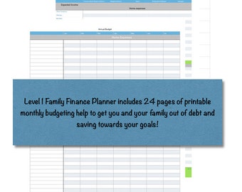 Blank Level 1 Family Finance Planner Workbook/ Budget/ Monthly Planner/ Money Organizer/ Planner Budget/ Debt Payoff/ Finance