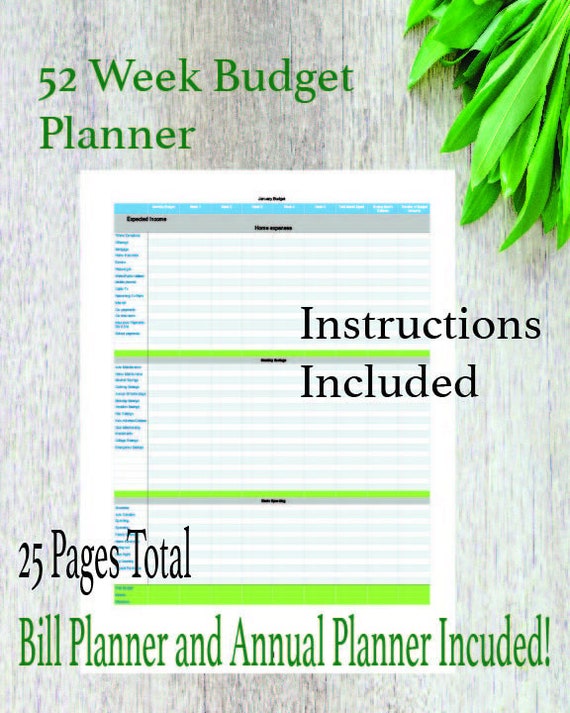 52 week and monthly budget printout budgeting budget planner expense tracker budget finance planners paycheck by paycheck budget print out