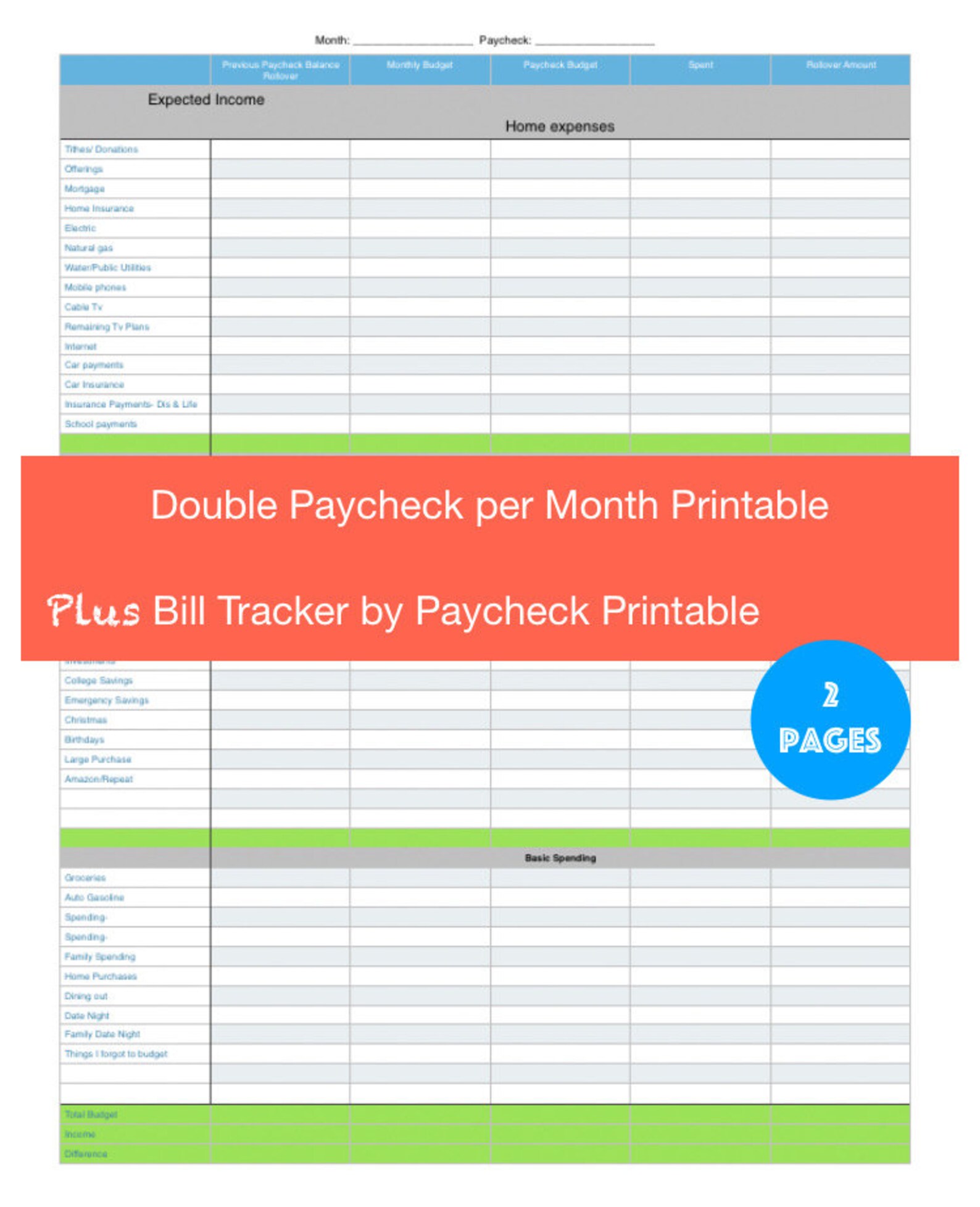 Two Paycheck Monthly Budget Printout/ Budgeting/ Budget Etsy