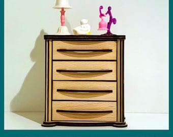 Dollhouse Dresser Laser Cut File, Miniature Chest Drawers SVG, 1:6 Scale Furniture