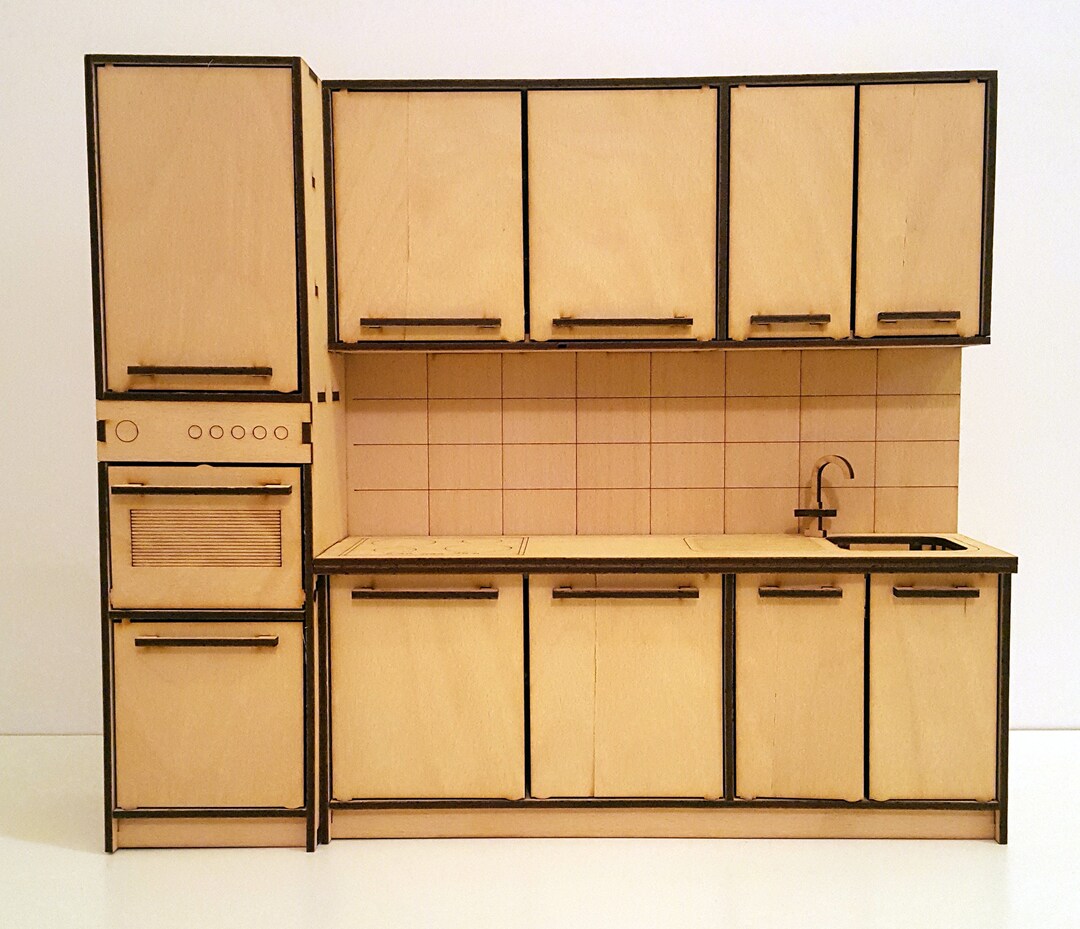 Mini Dollhouse Kitchen DXF File Laser Cut Cabinet Plan For 1 6 Scale Mini dollhouse kitchen dxf file laser cut cabinet plan for 1 6 scale