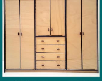 Miniature Wardrobe DXF File – 12" Doll Closet Vector Plans (4mm Plywood, CNC Laser Cut)