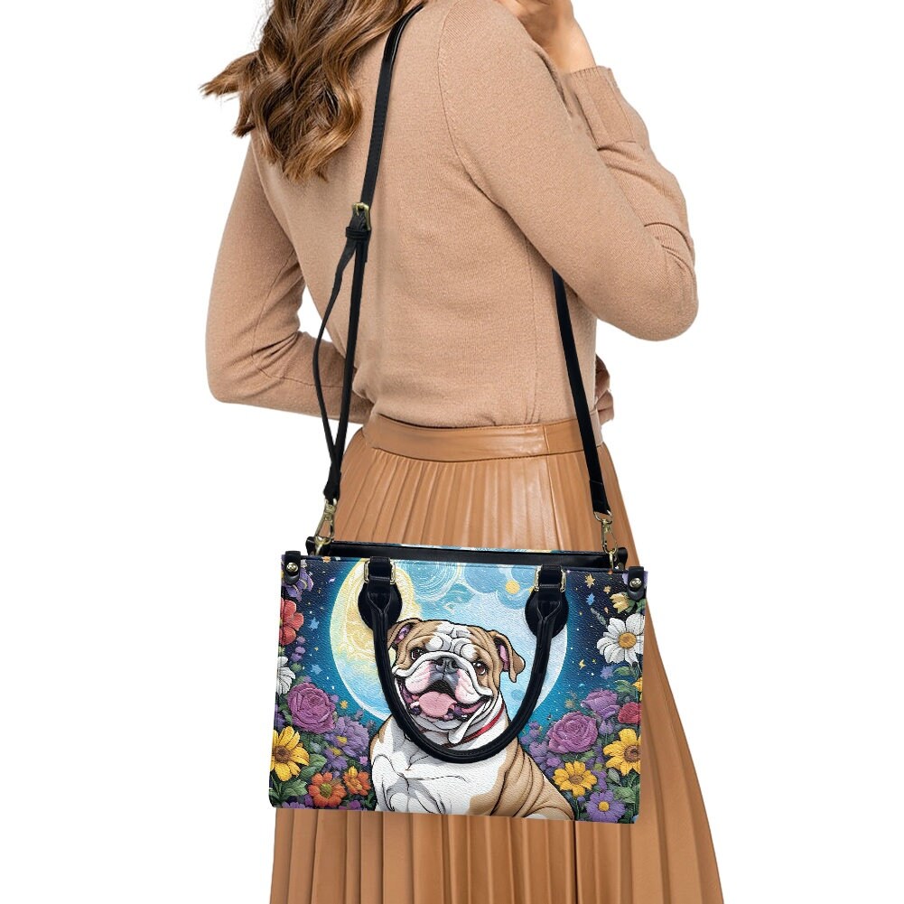 English bulldog floral Leather Bags, Dog Lover Gift