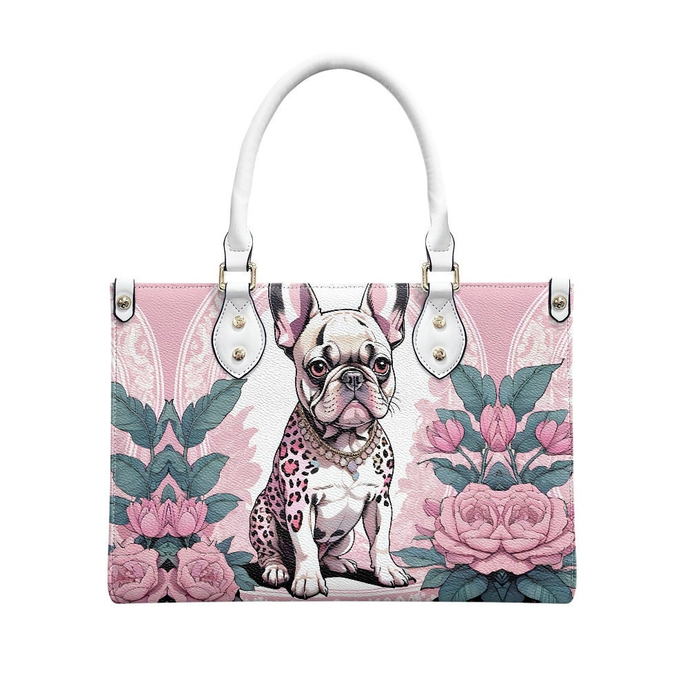 frenchie leopard Leather Handbag, Gift for Mother's Day
