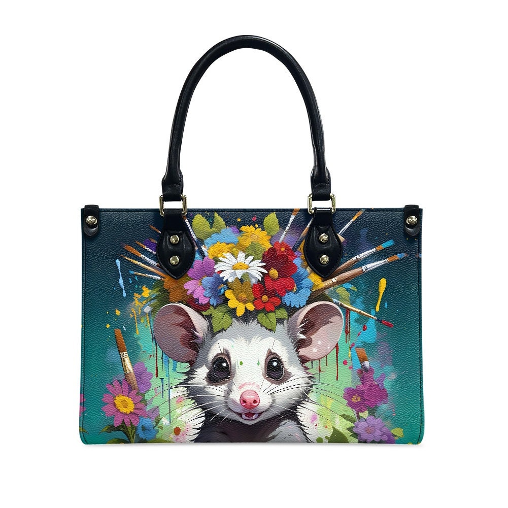 Opossum - Leather bag with cute animal print, Mother's day Gift