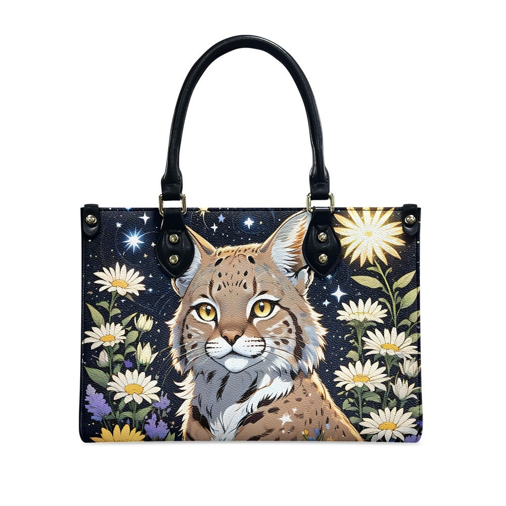 Bobcat - Leather bag with cute animal print, Mother's day Gift