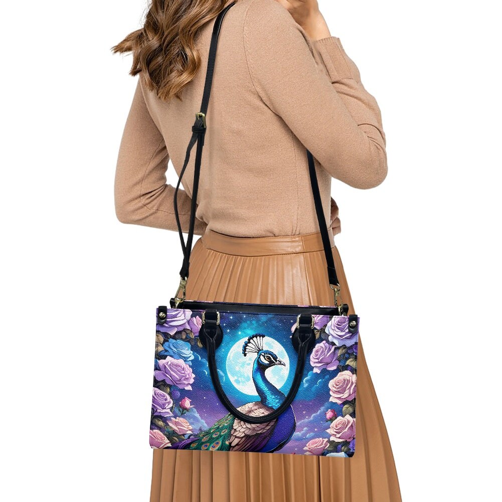 Peacock - Leather bag with cute animal print, Mother's day Gift