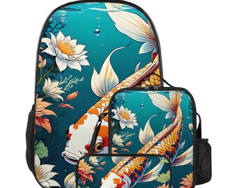 Koi Fish Backpack, Koi Fish Lunch Bag, Koi Fish Pencil Case, School Supplies